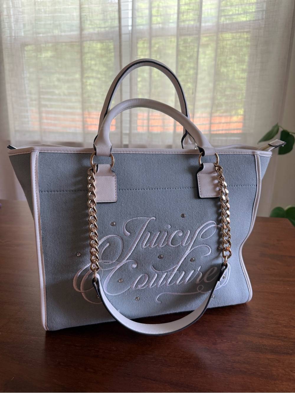 NWOT - Juicy Couture Beach Couture Tote Bag Gray Blue Denim Purse